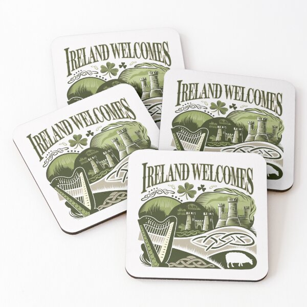 Item preview,  Ireland Welcomes Flag Map Dublin, the Cliffs of Moher designed and sold by AnimalsDH305.