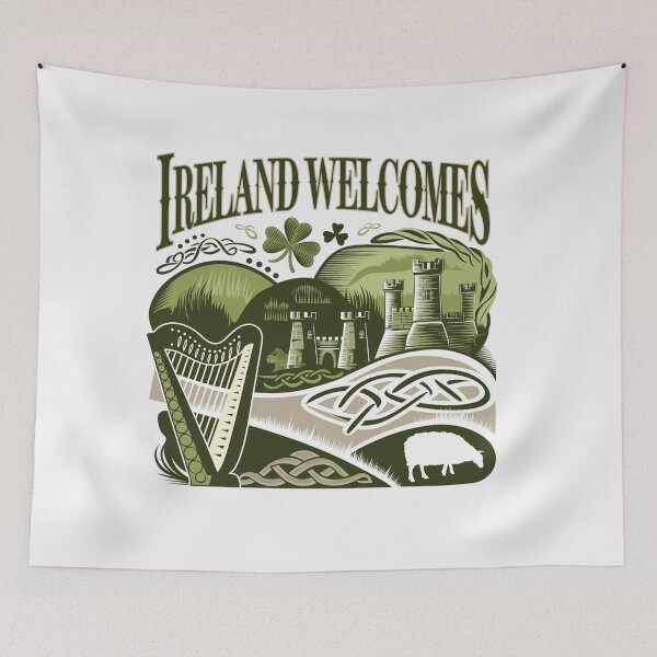 Item preview,  Ireland Welcomes Flag Map Dublin, the Cliffs of Moher designed and sold by AnimalsDH305.