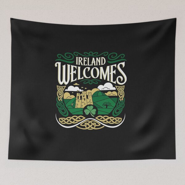 Item preview, Ireland Welcomes Flag Map Dublin, the Cliffs of Moher designed and sold by AnimalsDH305.