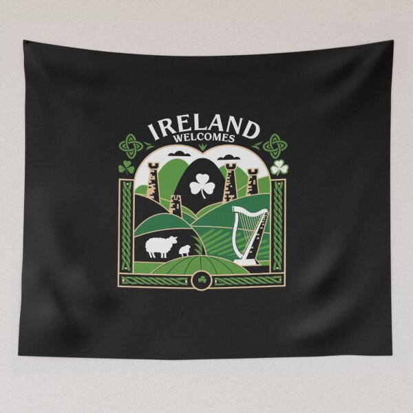 Item preview,  Ireland Welcomes Flag Map Dublin, the Cliffs of Moher designed and sold by AnimalsDH305.