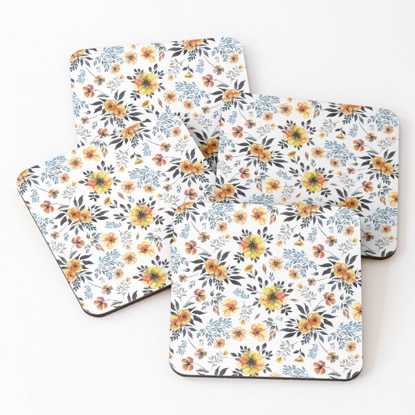 Item preview, Yellow watercolor summer fall garden flowers and leaves designed and sold by art-tee-ua.