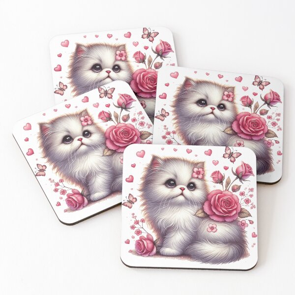 Item preview, sweet fluffy kitten with roses designed and sold by nicnacc.