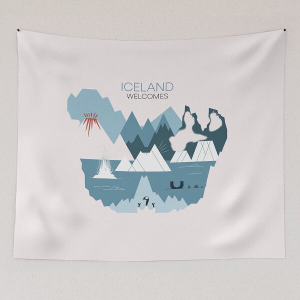 Item preview, Iceland Welcomes Flag Map Reykjavik, geysers, Gullfoss waterfalls,volcanoes designed and sold by AnimalsDH305.