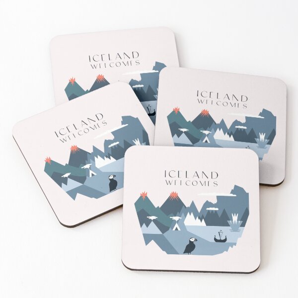 Item preview, Iceland Welcomes Flag Map Reykjavik, geysers, Gullfoss waterfalls,volcanoes designed and sold by AnimalsDH305.