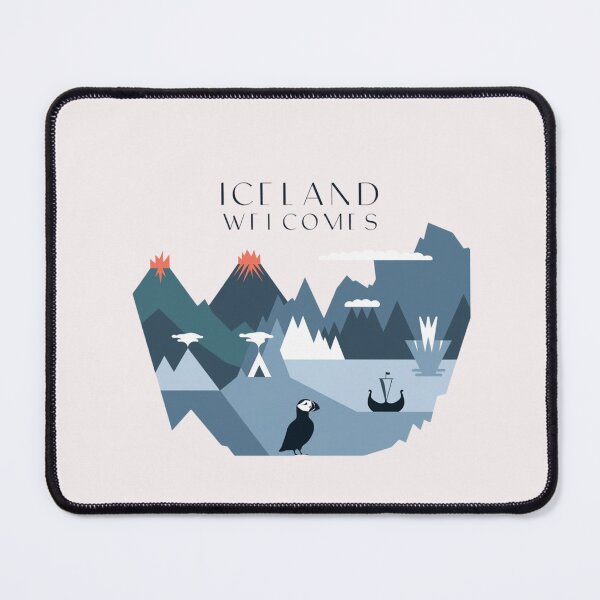 Item preview, Iceland Welcomes Flag Map Reykjavik, geysers, Gullfoss waterfalls,volcanoes designed and sold by AnimalsDH305.