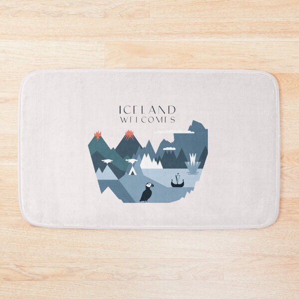 Item preview, Iceland Welcomes Flag Map Reykjavik, geysers, Gullfoss waterfalls,volcanoes designed and sold by AnimalsDH305.