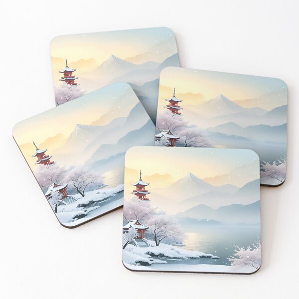 Item preview, Beautiful Asian winter landscape, snow, pagoda, snowy mountain designed and sold by Coolparrotgirl.