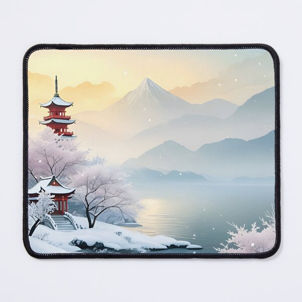 Item preview, Beautiful Asian winter landscape, snow, pagoda, snowy mountain designed and sold by Coolparrotgirl.
