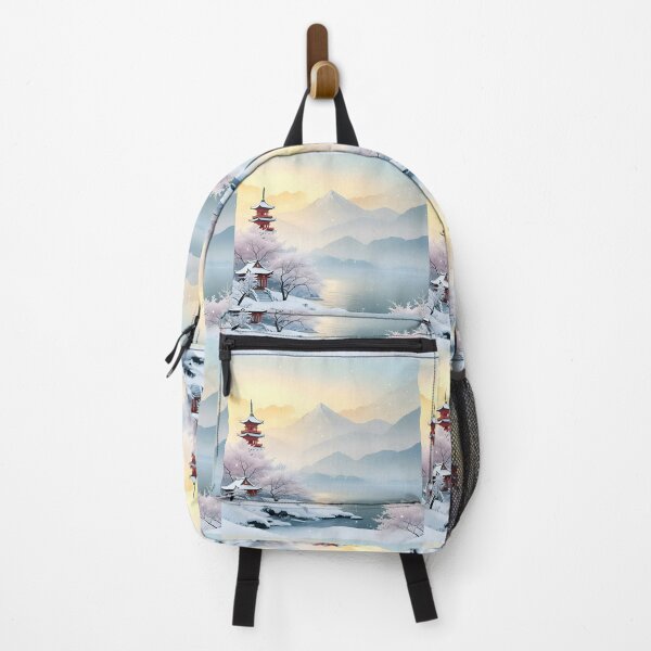 Item preview, Beautiful Asian winter landscape, snow, pagoda, snowy mountain designed and sold by Coolparrotgirl.