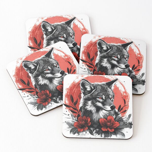 Item preview, Japanese Fox Art with Red Flower Tattoo - Traditional Tattoo Design designed and sold by AbderraimArt.