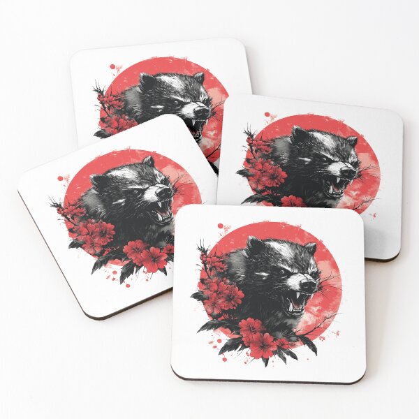 Item preview, Japanese Wolverine Art with Red Flowers - Traditional Tattoo Design designed and sold by Abderraim12.