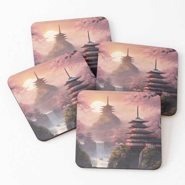 Item preview, Beautiful Asian landscape, mountain and fog, waterfall, pagodas designed and sold by Coolparrotgirl.