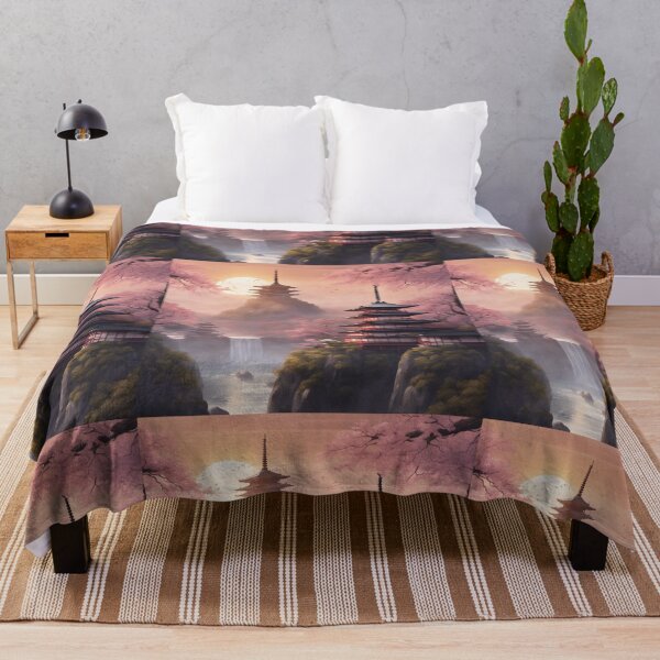 Item preview, Beautiful Asian landscape, mountain and fog, waterfall, pagodas designed and sold by Coolparrotgirl.