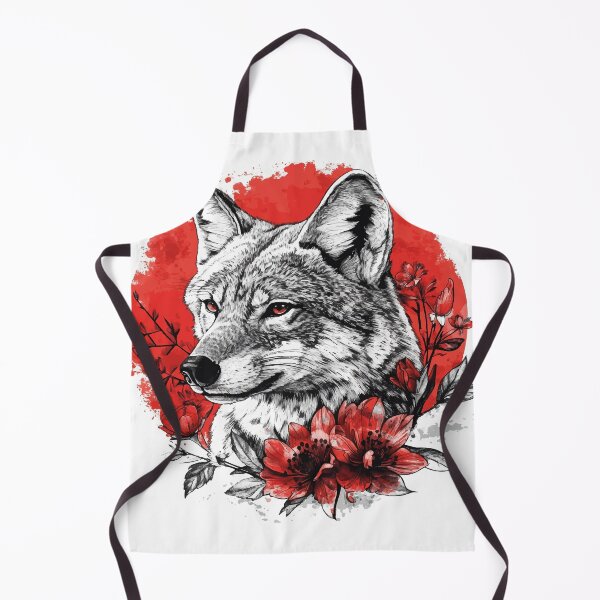 Item preview, White Red Eye Wolf Surrounded by Red Flowers - Mystical Wildlife Tattoo Design designed and sold by Abderraim12.