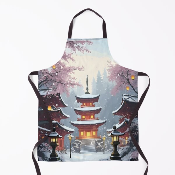 Item preview, Beautiful Asian winter landscape, snow, pagoda, lampions, cherry trees designed and sold by Coolparrotgirl.