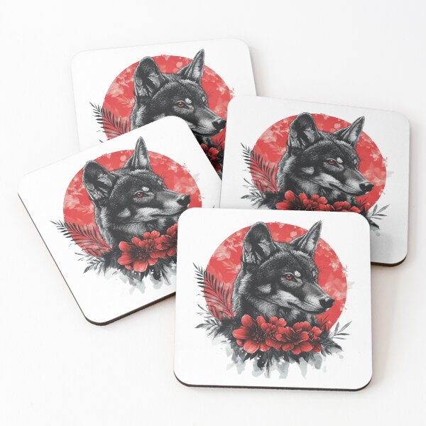 Item preview, Black Red Eye Wolf Surrounded by Red Flowers - Mystical Tattoo Art designed and sold by Abderraim12.