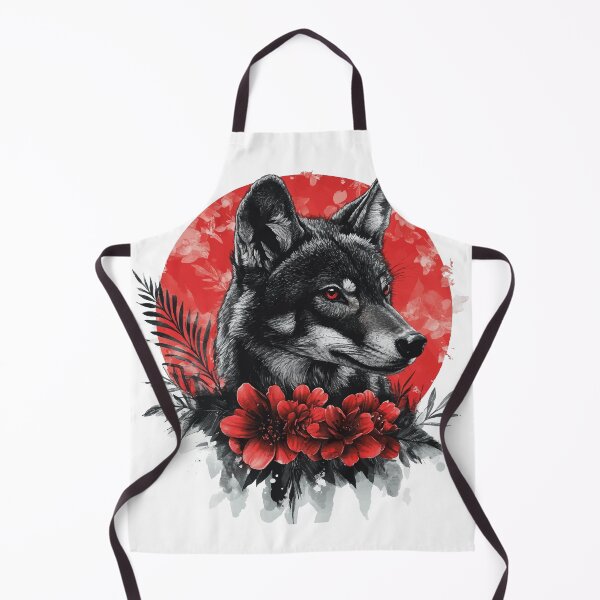 Item preview, Black Red Eye Wolf Surrounded by Red Flowers - Mystical Tattoo Art designed and sold by Abderraim12.