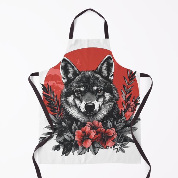 Item preview, Sharp Eye Wolf Surrounded by Red Flowers - Intense Wildlife Tattoo designed and sold by AbderraimArt.