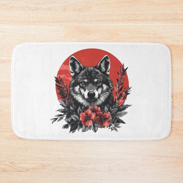 Item preview, Sharp Eye Wolf Surrounded by Red Flowers - Intense Wildlife Tattoo designed and sold by AbderraimArt.