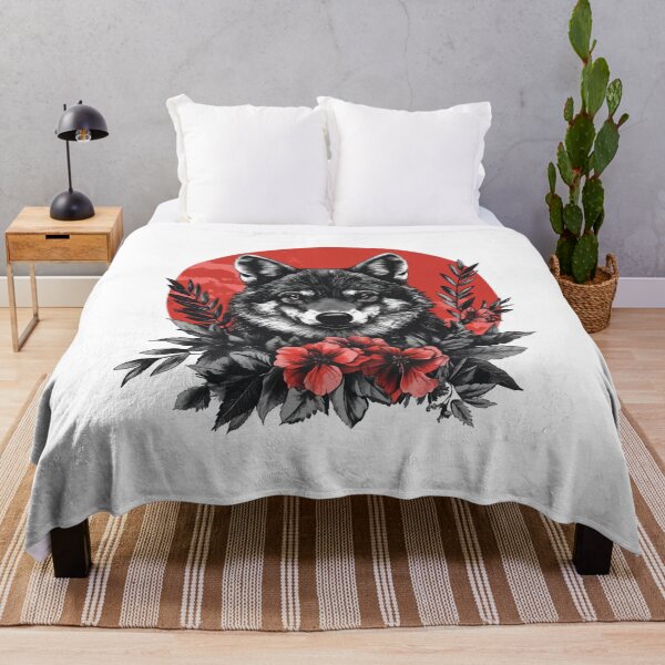 Item preview, Sharp Eye Wolf Surrounded by Red Flowers - Intense Wildlife Tattoo designed and sold by Abderraim12.