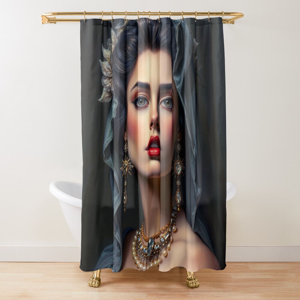 Regal Elegance and Timeless Radiance of Isadoria Frabricci AI Concept Art by Xzendor7 | Her Alluring Gaze Captivates 4 Regal Elegance and Timeless Radiance of Isadoria Frabricci Enchanting AI Concept Art by Xzendor7 Decorative Art Print Shower Curtain