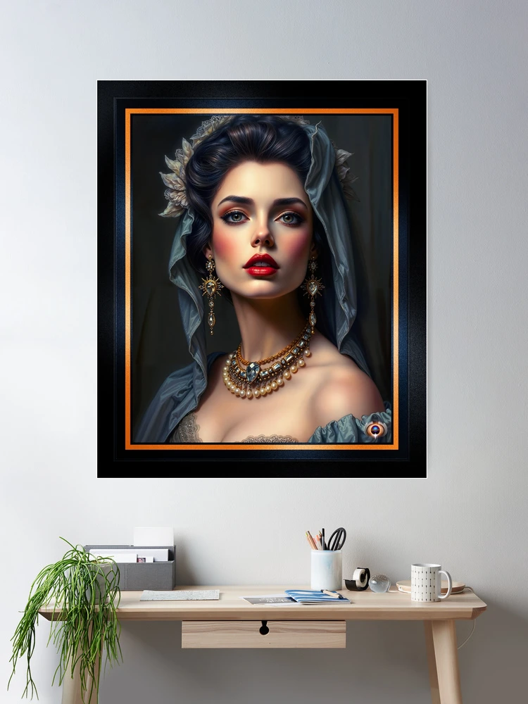 Regal Elegance and Timeless Radiance of Isadoria Frabricci AI Concept Art by Xzendor7 | Her Alluring Gaze Captivates 2 Regal Elegance and Timeless Radiance of Isadoria Frabricci Enchanting AI Concept Art by Xzendor7 Room Decor Poster Art Print