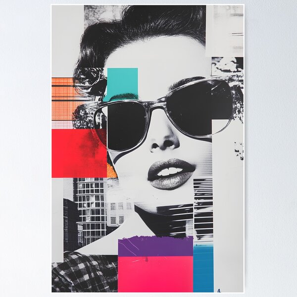 Item preview, Colorful photographic collage, women with sunglasses, 1950's designed and sold by NeonEdge.
