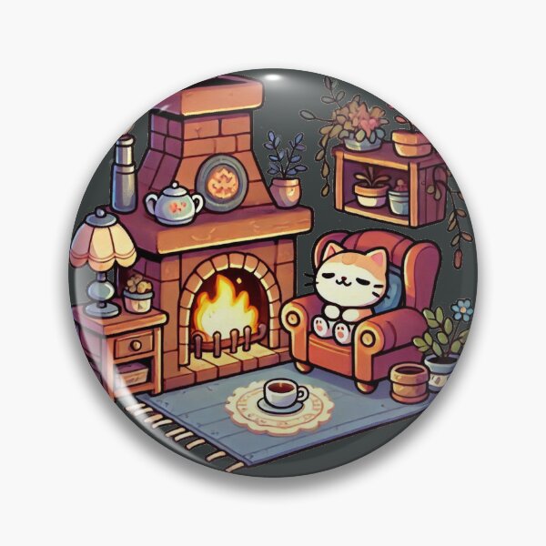 Item preview, Cosy Kawaii Cat by a Fireplace designed and sold by Kawaiidiss.