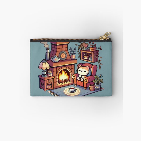Item preview, Cosy Kawaii Cat by a Fireplace designed and sold by Kawaiidiss.