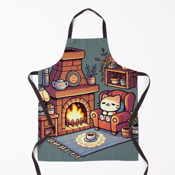 Item preview, Cosy Kawaii Cat by a Fireplace designed and sold by Kawaiidiss.