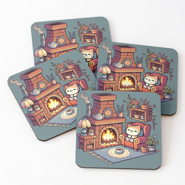 Item preview, Cosy Kawaii Cat by a Fireplace designed and sold by Kawaiidiss.