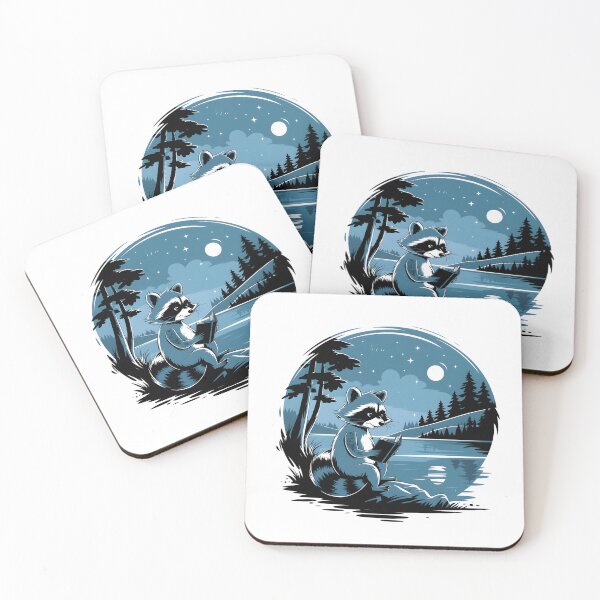 Item preview, Raccoon reading book at the lake designed and sold by MadCatPrints.