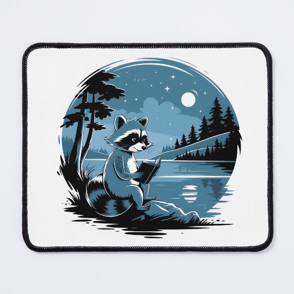 Item preview, Raccoon reading book at the lake designed and sold by MadCatPrints.
