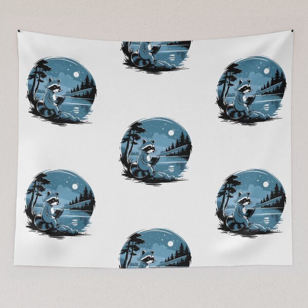 Item preview, Raccoon reading book at the lake designed and sold by MadCatPrints.