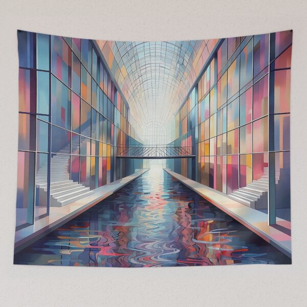 Item preview, Modern abstract space with canal and vibrant glass art designed and sold by Sigtrix.