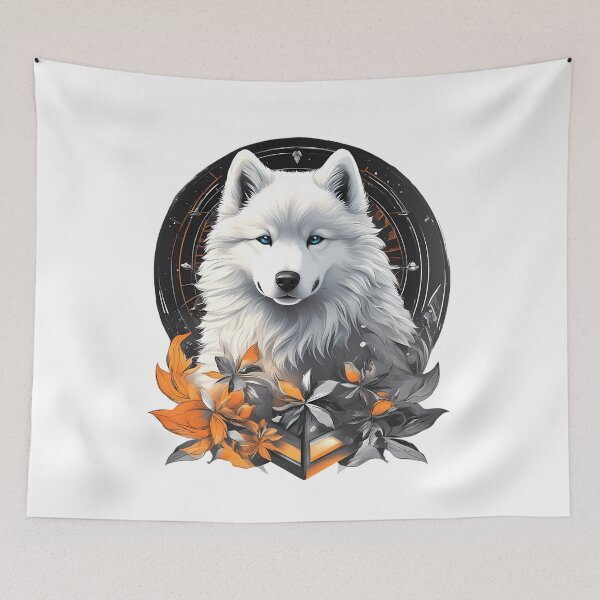 Item preview, Futuristic Samoyed Puppy – Sci-Fi Floral Dog Art Design designed and sold by MystiqSlav.