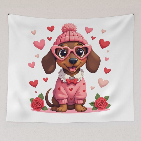 Item preview, Cute Dachshund Puppy Dog with Valentine Hearts designed and sold by svarupa.