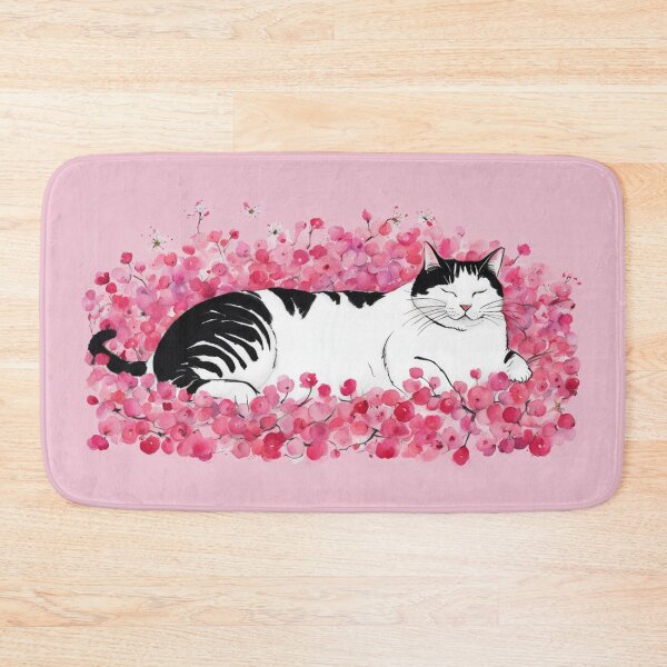 Item preview, Black tabby and white chonker cat in flower bed designed and sold by YukiKenji.