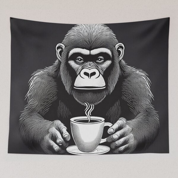 Item preview, funny gorilla drinking coffee designed and sold by Boxing Kangaroo Retail Company.