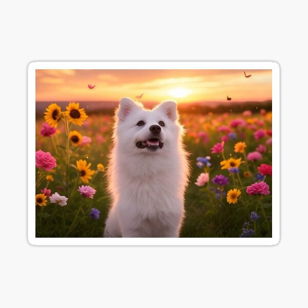 Item preview, A Summer Smile: Japanese Spitz in a Sea of Flowers designed and sold by Fluffy-Fields.