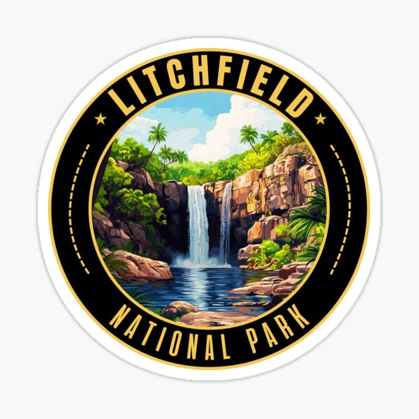 Item preview, Litchfield National Park in Northern Territory of Australia Retro Travel Art Emblem designed and sold by MaateoDesign.