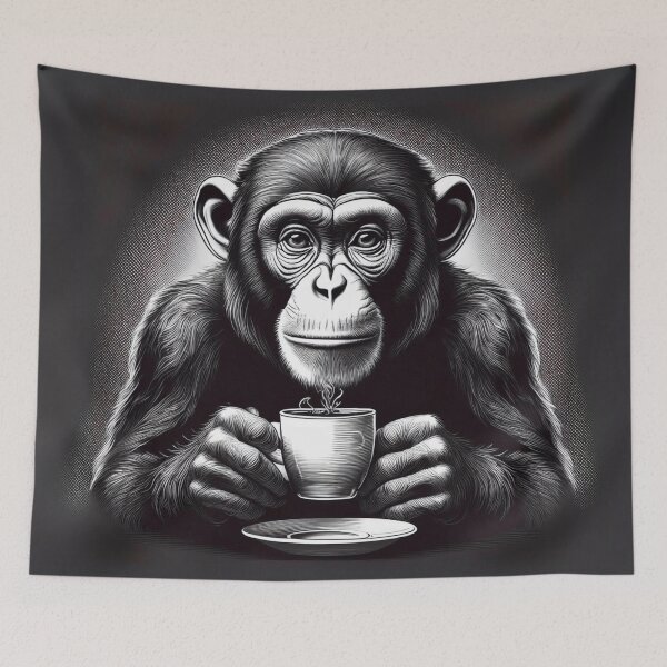 Item preview, funny chimp drinking coffee designed and sold by Boxing Kangaroo Retail Company.