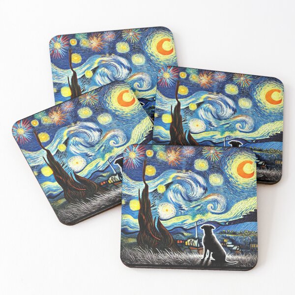 Item preview, Starry Night Fireworks Dog Silhouette Tee – Inspired by Van Gogh designed and sold by BlankCanvasHaHa.