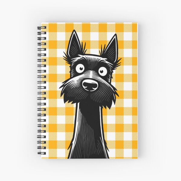 Scottish Terrier Illustration On A Yellow & White Gingham Plaid Background Spiral Notebook
