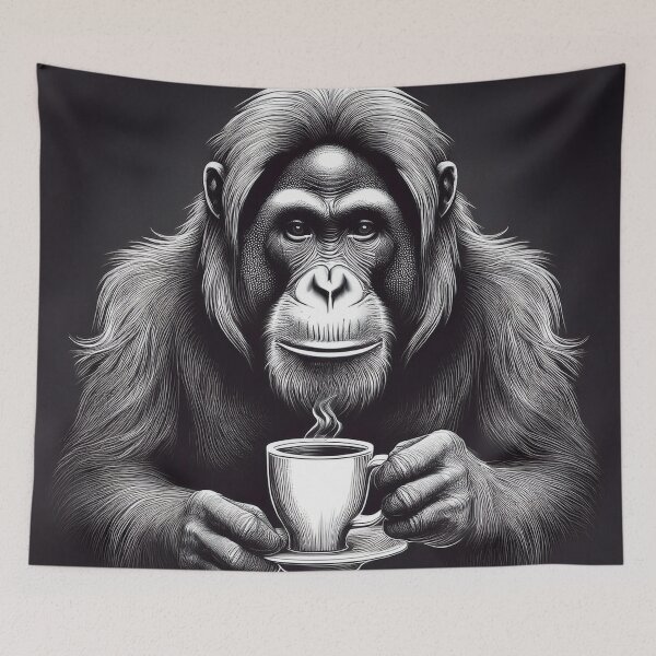 Item preview, funny orangutan drinking coffee designed and sold by Boxing Kangaroo Retail Company.