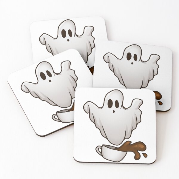 Item preview, White Ghost Spilling Cup of Coffee Sticker designed and sold by shockart-pl.