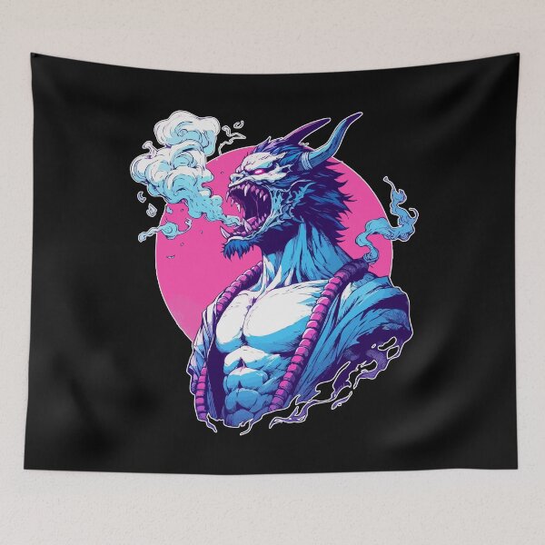 Item preview, Cool Oni Demon Samurai Ogre Pink Blue designed and sold by TomFrontierArt.