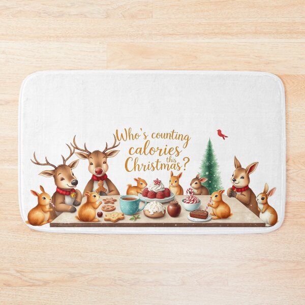 Item preview, Who's Counting Calories This Christmas? A Deer and Squirrel Party with Festive Desserts - Humor - Mug - Brown, Cyan, Blue, Red, Green designed and sold by MUGpro.