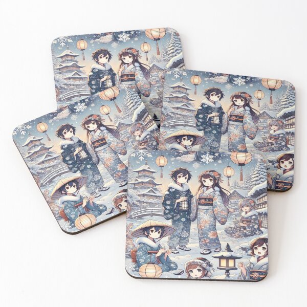 Item preview, Winter Kimono Anime - Snowy Village Pattern Design designed and sold by Imaginarium of Chaos falcon88 .