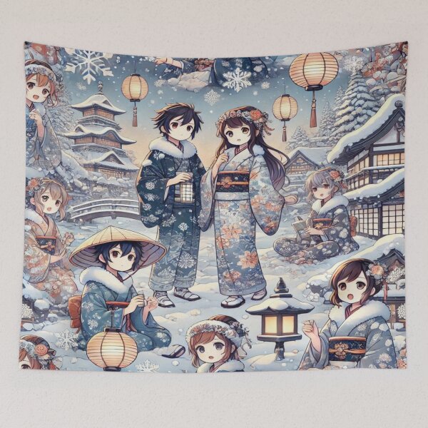 Item preview, Winter Kimono Anime - Snowy Village Pattern Design designed and sold by Imaginarium of Chaos falcon88 .
